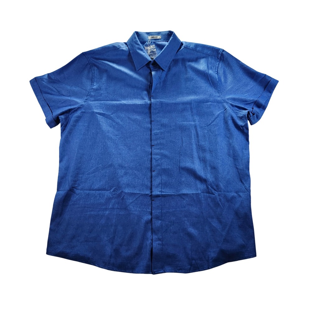 COOFANDY Button Down Shirt Men 2XL Blue New Short Sleeve Textured Hidden Placket